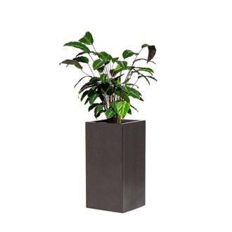 PRIMROSE Metallic Grey Polystone Tall Cubic Outdoor Garden Planter 60cm in Dark Grey