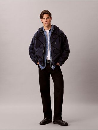 Calvin Klein Jeans Calvin Klein Mens Emblem Logo Sherpa Zip Hoodie - Blue - 2XL