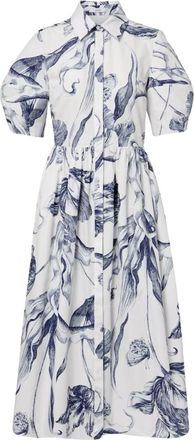 Erdem White Floral Print Short Sleeve Dress