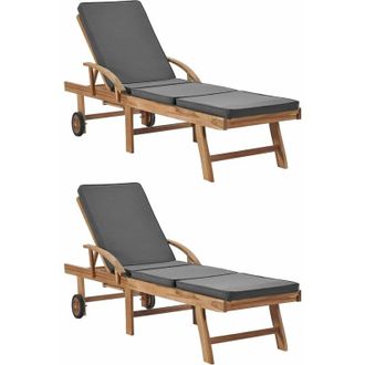 vidaXL Vidaxl - Tumbonas Con Coj&iacute;n 2 Uds Madera Maciza De Teca Gris Oscuro