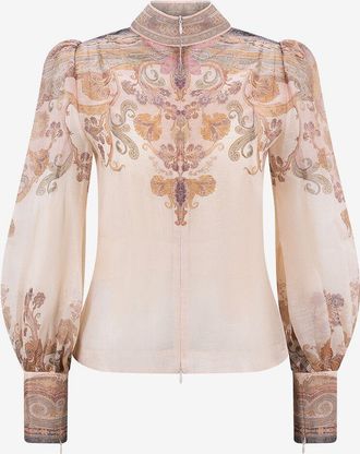 Zimmermann Seiden- und Leinenbluse mit Paisleyprint Illustration Bodice