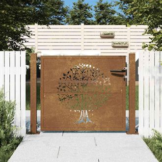 Berkfield Home Garden Gate 105x80 cm Corten Steel Tree Design in Brown