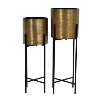 The Libra Company Clyde Floor Standing Brass Planters (Set of 2) - Iron - L26xW26xH75 cm in Gold