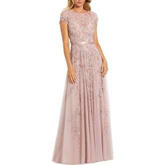 Mac Duggal Petite Floral Embellished Cap Sleeve Gown in Mocha at Nordstrom, Size 10P