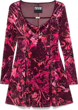 Versace Jeans Couture Porcelain Barocco Velvet Mini Dress - Dames - Korte kleedjes - Veelkleurig - S - Polyester - Kleedjes