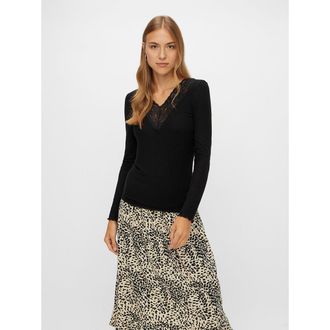 Pieces T-shirt met V-hals en lange mouwen