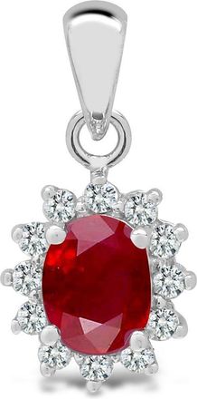 Jewelco London 18ct White Gold Diamond Red Ruby Royal Cluster Cluster Pendant - 18P119