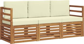 vidaXL Juegos De Sof&aacute;s 3 Uds. Natural Y Crema Madera De Acacia S&oacute;lida Vidaxl