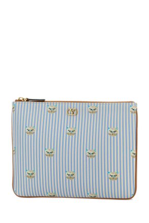 Valentino Garavani Mens Printed Leather Pouch Lightivorycelestemulticolornaturalc Calf - Bos Taurus Portafogli