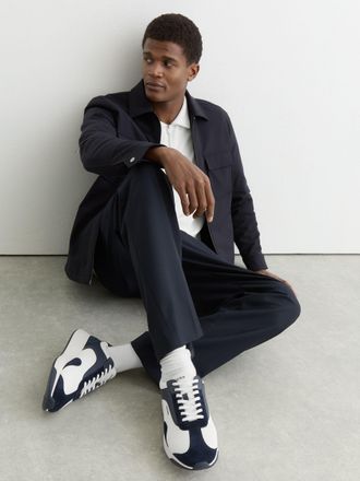 Reiss Navy & white Emmett Bonded-leather Suede Running Trainers, U42