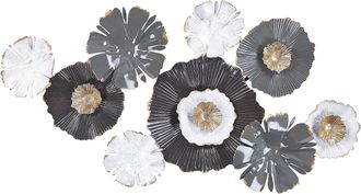 Beliani Decoraci&oacute;n De Pared De Metal Blanco Gris Dorado 90 X 49 Cm Flores Arte Moderno Glamour Potassium