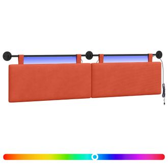 vidaXL Cabecero Colgante Con Luz Led Rojo Naranja Tela De Pana Vidaxl
