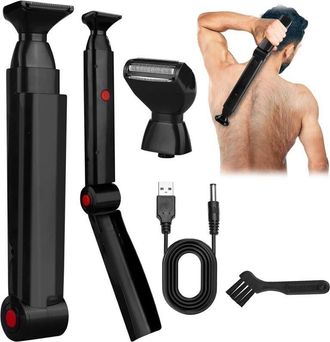 OEM Maquinilla De Afeitar Plegable Para Hombre - 2 Cabezales Flotantes + Mango Largo - Recargable Por Usb Para Espalda, Pecho Y Hombros - Resistente Al Ag