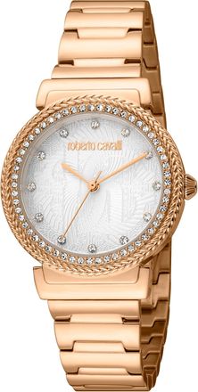 Roberto Cavalli Womens Silver Dial Rose Gold with Stones Quartz Watch