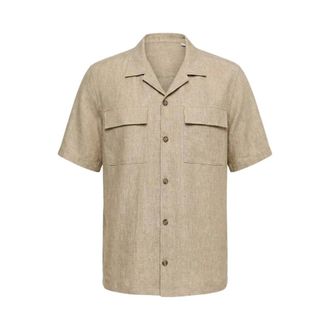 PESERICO Peserico, Short Sleeve Shirts, male, Brown, Size: 2XL Camp Shirt