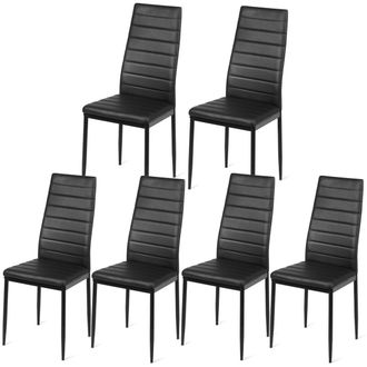 Costway Costway Dining Chairs Set of 6 with Comfortable High Back & Padded Seat Side Chairs PVC Leather in Black