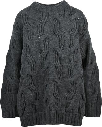 Bottega Veneta Trui met ronde hals - Dames - Ronde hals truien - Grijs - XS - Wol - Truien & Vesten