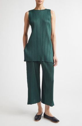 Pleats Please Issey Miyake Monthly Colors March Pleated Crop Straight Leg Pants in Dark Green at Nordstrom, Size 3