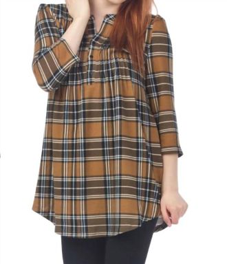 Papillon Check Pleated Tunic In Brown