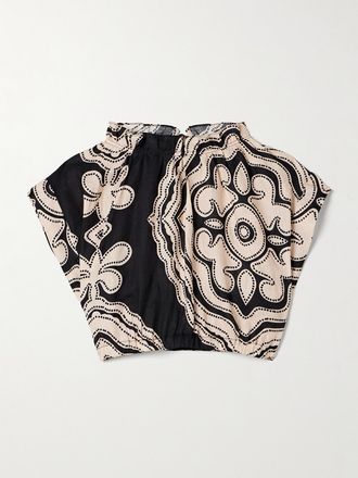 Lemlem Crop Top In Lino Stampato Muna - Nero