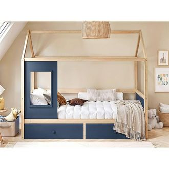 Flair Ted Play House Wooden Bed with Storage in Blue | Size: Single