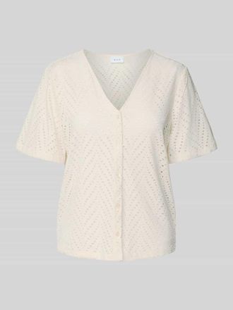 Vila Regular Fit Bluse mit V-Ausschnitt Modell DELAIA in Ecru, Gr&ouml;&szlig;e S