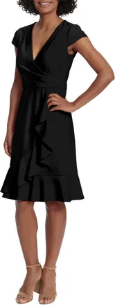London Times Ruffled Draped Skirt Sheath Dress In Black