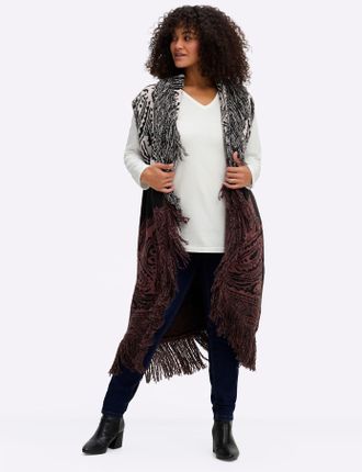 Sheego Fransenweste SHEEGO BY JOE BROWNS, Damen, Gr. 40/42, schwarz, rotbraun, gemustert, 75% Polyacryl, 22% Polyester, 3% Elasthan, Paisley, gemustert, mehr