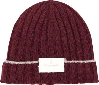 Brunello Cucinelli Cashmere Rib-Knit Muts - Heren - Hoeden - Rood - 2XL - Kasjmier - Accessoires