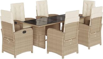 vidaXL Set Comedor De Jard&iacute;n 7 Pzas Con Cojines Rat&aacute;n Sint&eacute;tico Beige Vidaxl