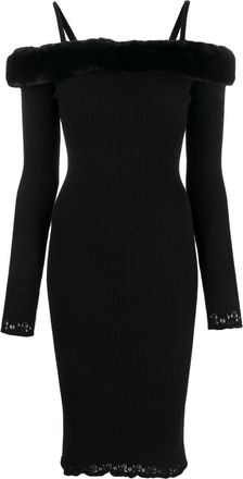 Blumarine Faux Fur Neck Midi Dress