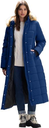 Roaman's Plus Size Maxi Length Puffer Coat in Evening Blue at Nordstrom, Size Medium