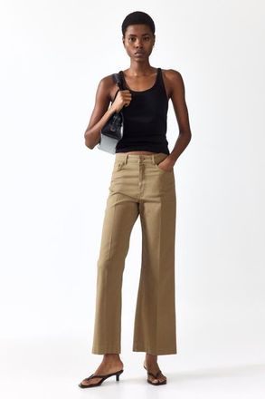 H&M Bootcut Cotton Canvas Trousers in Khaki Green at Nordstrom, Size 12