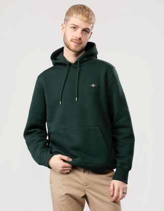 GANT Mens GANT Mens Regular Fit Shield Logo Pullover Hoodie - 374 Tartan Green - Size: 42