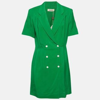 Sandro Green Textured Crepe Double Breasted Mini Dress