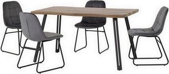 Seconique Seconique - Quebec Wave Edge Dining Set with Lukas Chairs - Medium Oak Effect/Black/Grey Velvet