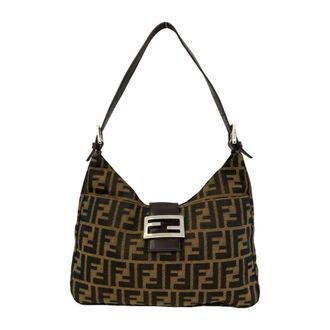 Fendi Black Brown Canvas Leather Shoulder Bag Tote Bag (Pre-Owned)