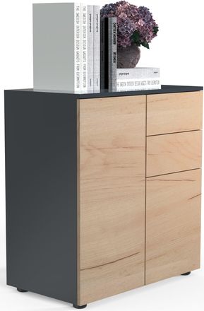 ebuy24 Vcm Caja De Cajones De Madera Sideboard Con 2 Puertas Giratorias Y Dos Cajones Dimensiones Al. 77 X An. 70 X T. 39cm - Dalosa (antracita / Roble Miel)