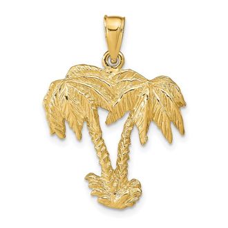 Diamond2Deal 14k Yellow Gold Double Palm Trees Pendant