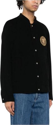 Roberto Cavalli Bomber Jackets, male, Black, M, Embroidered Wool Bomber Jacket