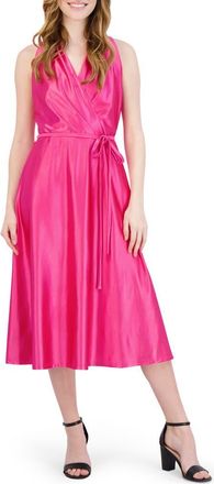 Julia Jordan Halter Neck Satin Faux Wrap Midi Dress in Pink at Nordstrom Rack, Size 2