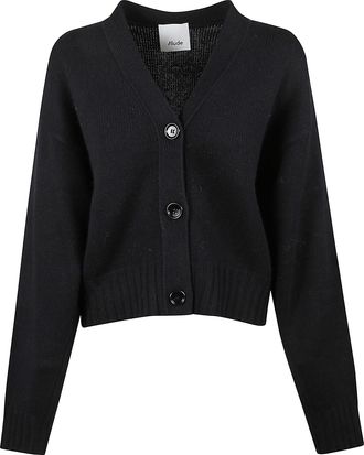 Allude Cropped V-Neck Cardigan with Button Fastening and Ribbed Edges