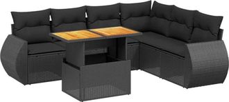 vidaXL Set De Comedor De Jard&iacute;n 7 Pzas Y Cojines Rat&aacute;n Sint&eacute;tico Negro Vidaxl