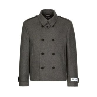 Dolce & Gabbana Light Jackets, male, Gray, Size: L Double-breasted Peacoat