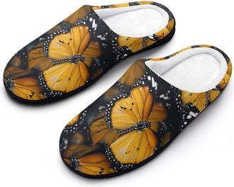 Generic Yellow Butterfly Mens House Slippers Memory Foam Washable Cotton Slip on Home Shoes