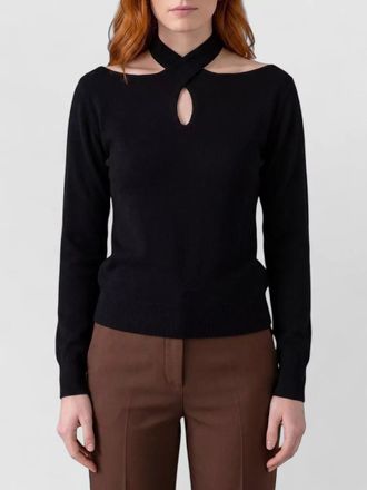 Federica Tosi wool cashmere ribbed cutout cross-neck sweater