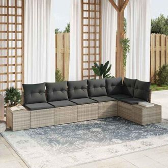 vidaXL Vidaxl - Conjunto De Sof&aacute; De Jard&iacute;n Con Coj&iacute;n 6 Pcs Gris Claro Polirat&aacute;n