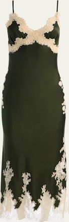 Alice & Olivia Julietta Cutaway Lace-Trim Satin Dress