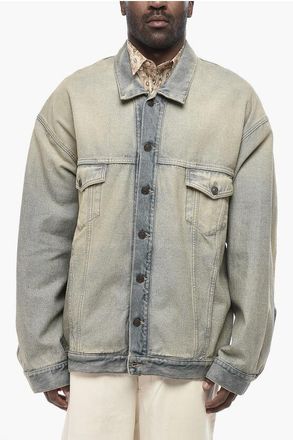 Balenciaga Denim Jacket with Delav&eacute; Effect and Logo Buttons size M