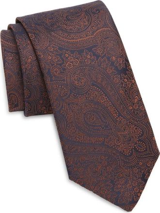 Canali Paisley Silk Tie in Orange at Nordstrom